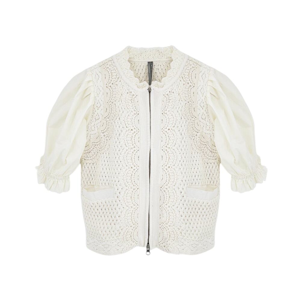 ANTHROPOLOGIE Puff-Sleeve Mixed Media Cardigan Sweater M